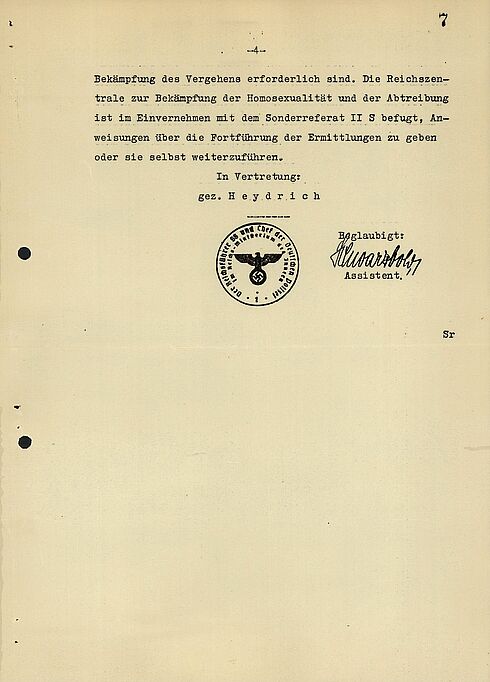 Geheimerlass Heinrich Himmlers zur Gründung der „Reichszentrale zur Bekämpfung der Homosexualität und der Abtreibung“, 10. Oktober 1936 Geheimerlass Heinrich Himmlers zur Gründung der „Reichszentrale zur Bekämpfung der Homosexualität und der Abtreibung“, 10. Oktober 1936