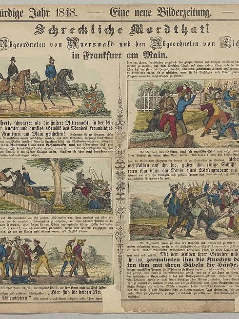 Bild von der Ermordung der Abgeordneten von Auerswald und von Lichnowsky am 18. September 1848 in Frankfurt am Main