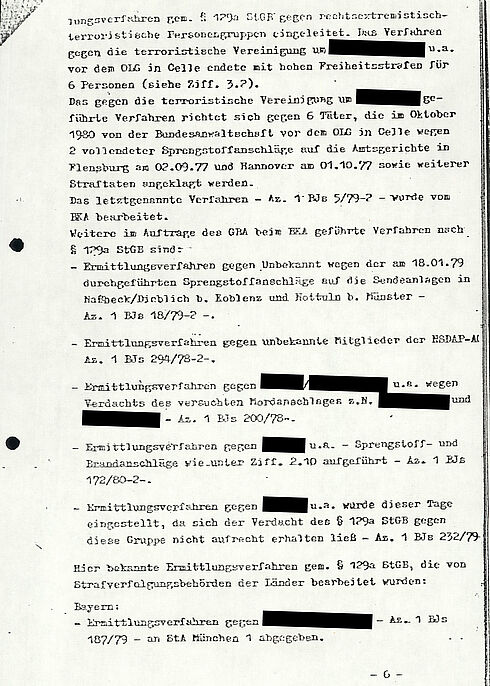Der Bericht listet die auffäligsten Straftaten und terroristischen Attacken mit rechtsextremen Hintergrund auf, die zwischen 1977 und 1980 passiert sind.
