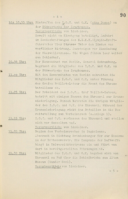 Minutenprogramm des Organisationskomitees für den Eröffnungstag der Olympischen Sommerspiele in Berlin am 1. August 1936 Minutenprogramm des Organisationskomitees für den Eröffnungstag der Olympischen Sommerspiele in Berlin am 1. August 1936