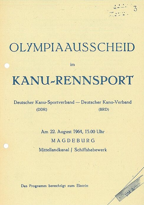 Eintrittskarte zum Olympiaausscheid im Kanurennsport, 1964