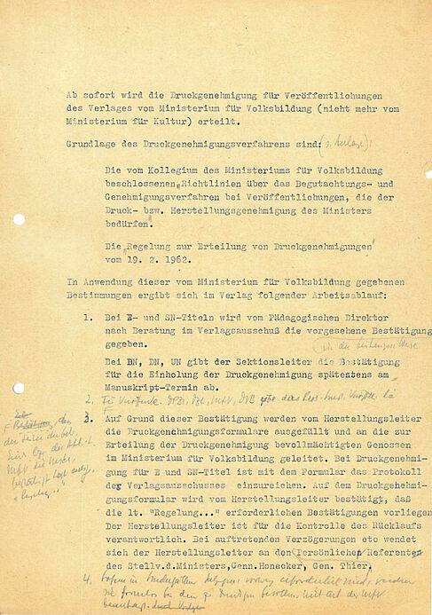 Umsetzung des Druckgenehmigungsverfahrens vom 19.02.1962 im Verlag Maschinell erstelltes Schriftgut