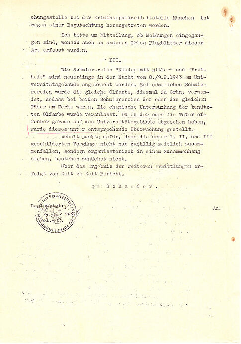 Rundschreiben der Staatspolizeileitstelle München an das Reichssicherheitshauptamt sowie an alle süddeutschen Staatspolizeileitstellen vom 11.02.1943, Seite 4