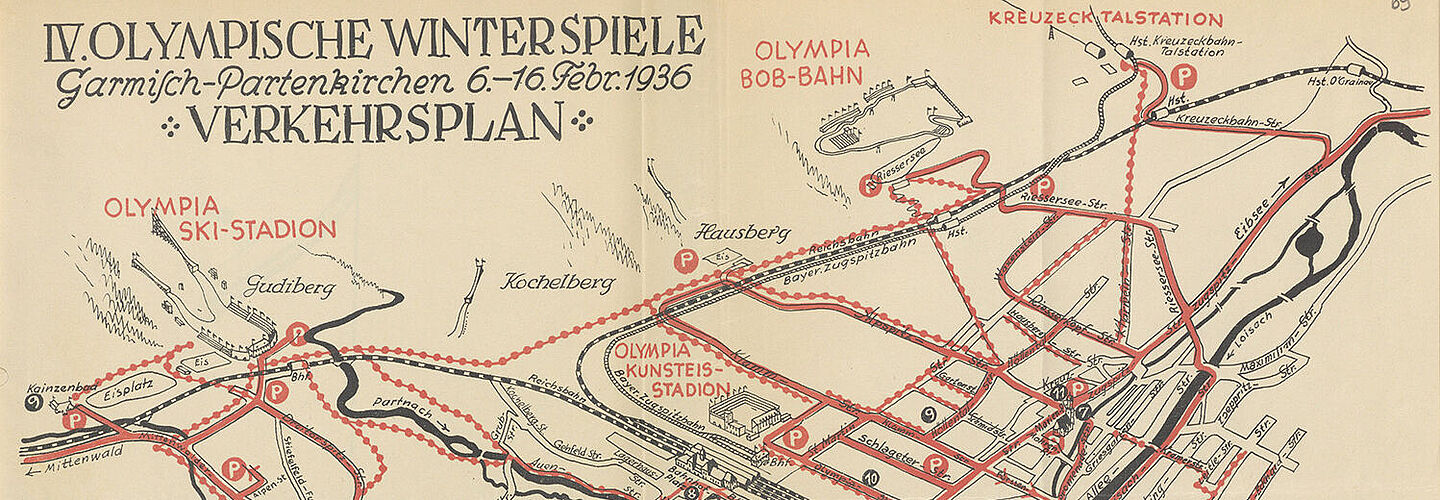 Verkehrsplan von Garmisch-Partenkirchen während der Winterspiele 1936