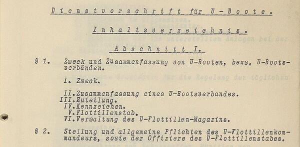 Entwurf einer Dienstvorschrift für Unterseeboote (Ausschnitt)