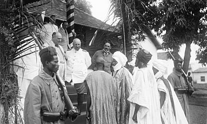 Wilhelm Solf, State Secretary of the Imperial Colonial Office, and Karl Ebermaier, Governor of Cameroon, and representatives of the Haussa population of Yaoundé, 1913
