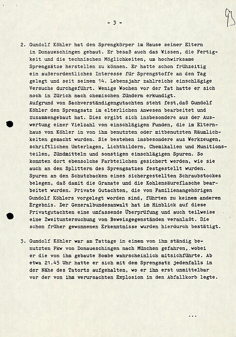 Vierseitige Pressemitteilung des Generalbundesanwalt mit der Information, dass die Ermittlungen zum Oktoberfestattentat eingestellt werden