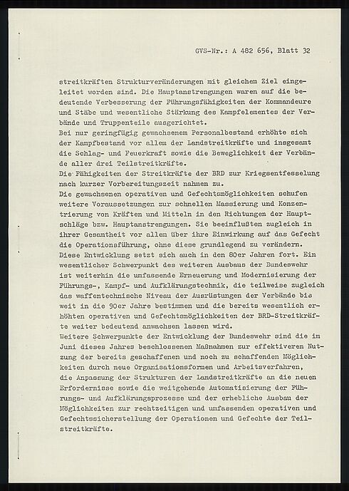 Ministerium für Nationale Verteidigung, Verwaltung Aufklärung: Information über Zustand und Perspektiven der Streitkräfte der DDR, Oktober 1978 (Auszüge)