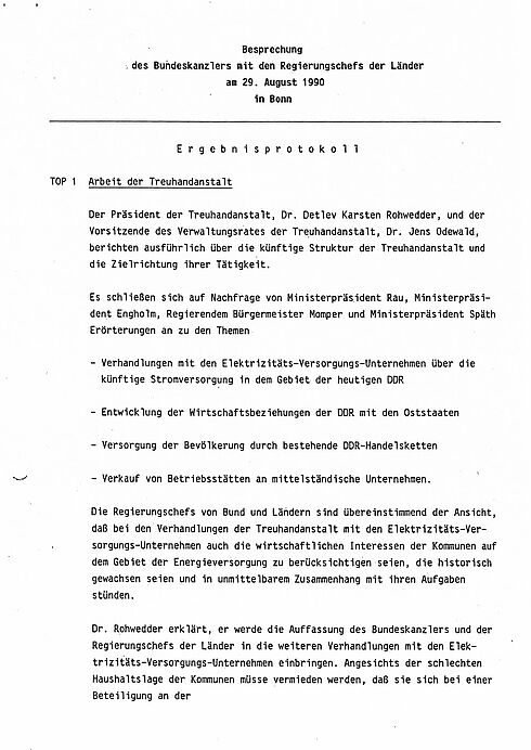 Besprechung des Bundeskanzlers mit den Regierungschefs der Länder zur Arbeitsaufnahme der Treuhandanstalt, Bonn 29. August 1990