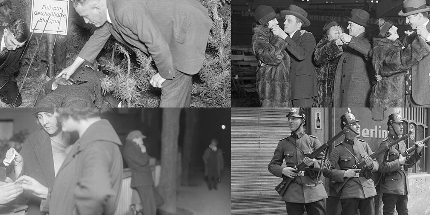 Szenen aus Berlin zur Zeit der Weimarer Republik, Quelle:
            BArch, Bild 102-14017 / Pahl, Georg; BArch, Bild 102-05044 / Pahl, Georg; BArch, Bild 102-07741 / Pahl, Georg; BArch, Bild 102-07717 / Pahl, Georg