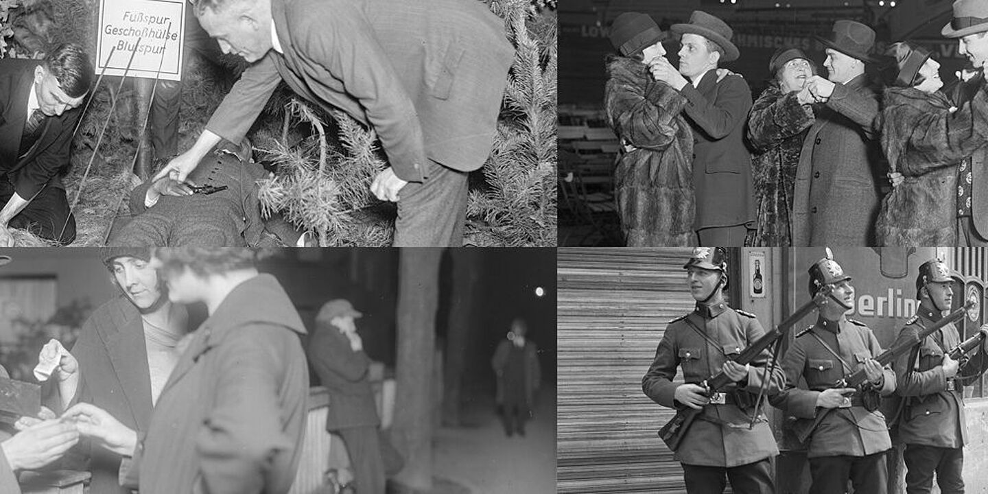 Szenen aus Berlin zur Zeit der Weimarer Republik, Quelle:
            BArch, Bild 102-14017 / Pahl, Georg; BArch, Bild 102-05044 / Pahl, Georg; BArch, Bild 102-07741 / Pahl, Georg; BArch, Bild 102-07717 / Pahl, Georg