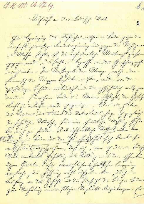 Der Reichsverweser Erzherzog Johann appelliert mit seinem „Aufruf an das badische Volk“, angesichts der gegen Baden aufmarschierenden Truppen aufzugeben, Juni 1849