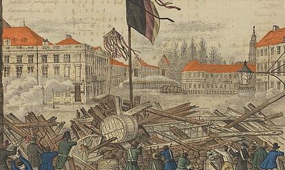 Zeichnung von der Barrikade in der Neuen Königsstraße am 19. März 1848, Berlin