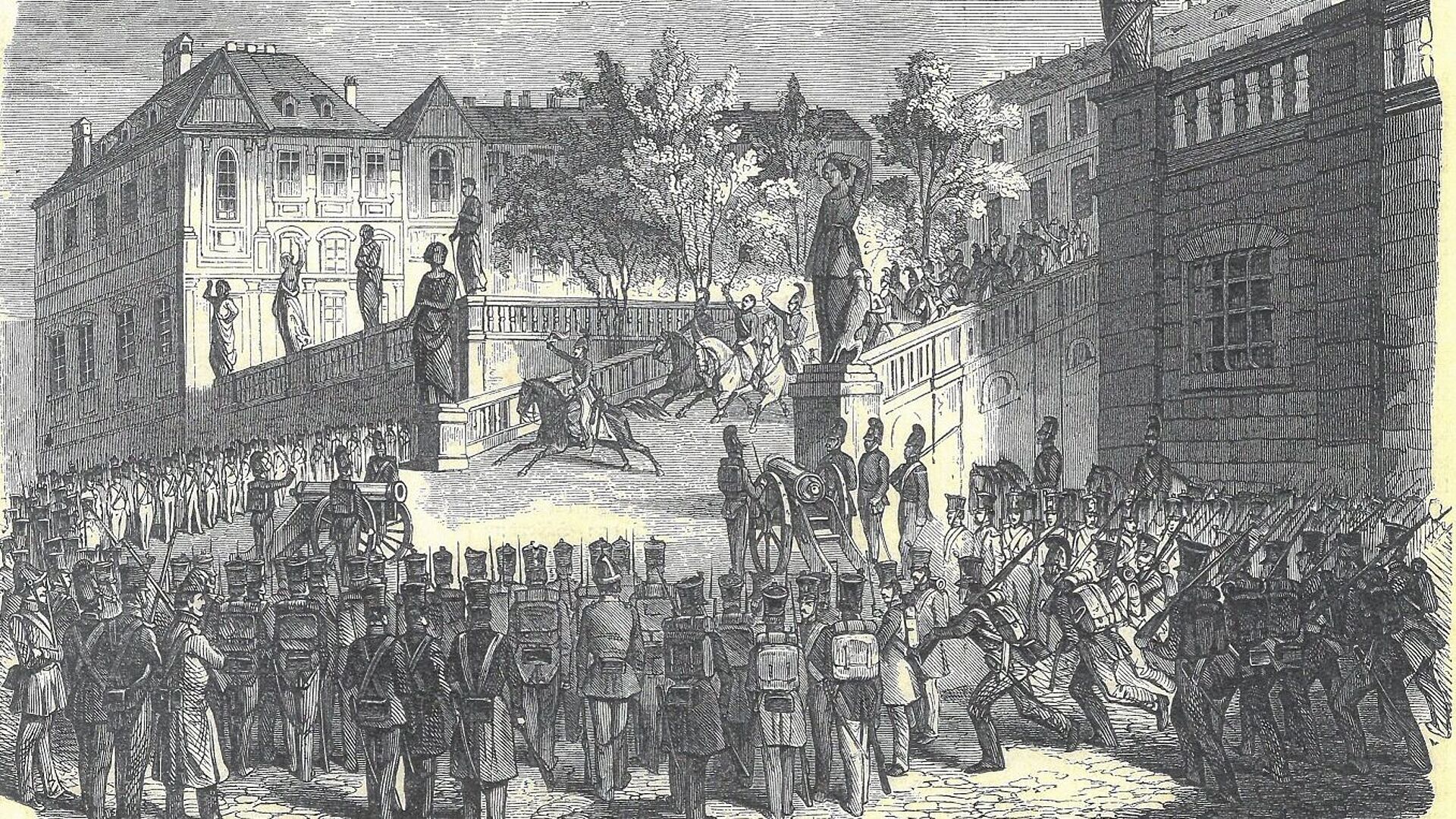 Der badische Kriegsminister flüchtet vor den aufständischen Soldaten der Bundesfestung Rastatt