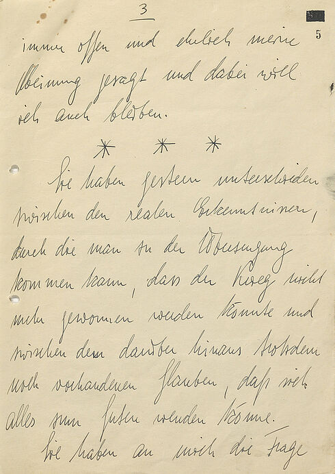 Dritte Seite eines 21-seitigen Briefes in Handschrift auf unliniertem Papier