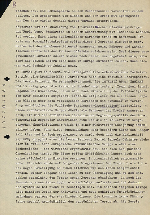 Ganzseitiges maschinengeschriebenes Dokument mit einer unterstrichenen Passage und handschriftlichen Korrekturen