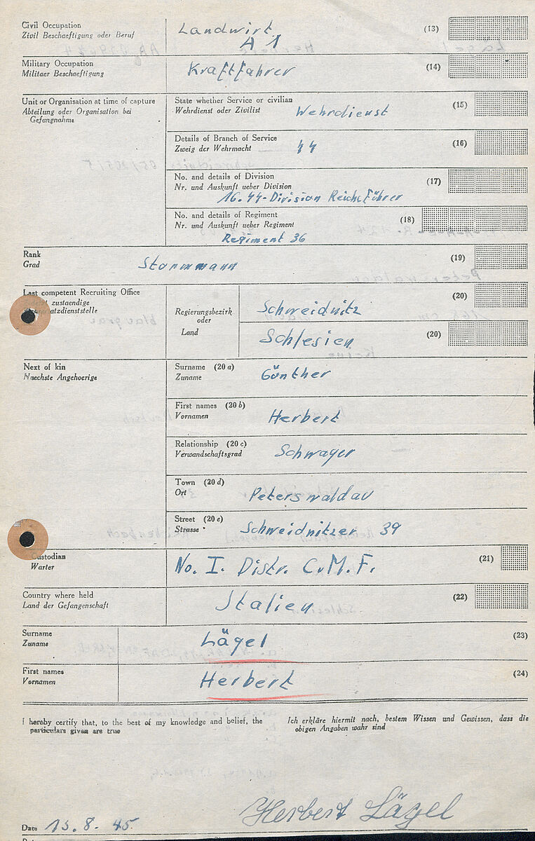 Pow Form Dokumente zur Kriegsgefangenschaft deutscher Soldaten - Bundesarchiv