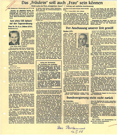 Das "Fräulein" soll auch "Frau" sein können. Nicht mehr Titel "königlicher Gunst". Antrag auf auf amtliche Anerkennung