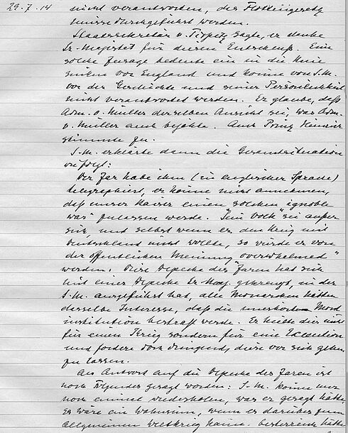 Tagebucheintrag von Johann-Bernhard Mann vom 29. Juli 1914, Seite 2