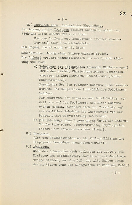 Minutenprogramm des Organisationskomitees für den Eröffnungstag der Olympischen Sommerspiele in Berlin am 1. August 1936 Minutenprogramm des Organisationskomitees für den Eröffnungstag der Olympischen Sommerspiele in Berlin am 1. August 1936