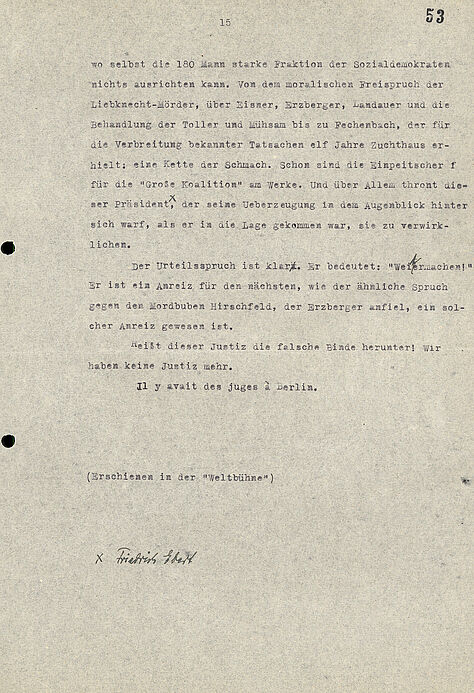 maschinengeschriebenes Dokument mit handschriftlichen Korrekturen und Ergänzungen