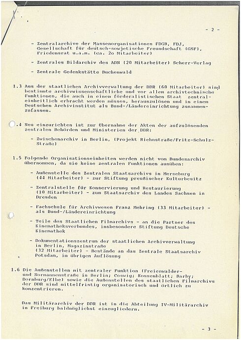 Stellenmehrbedarf im Bundesarchiv infolge der Wiedervereinigung, 1990, Seite 2
