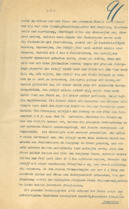 Bericht über Angriffsfahrt auf London am 23. September 1916 und den Verlust des Schiffes, Seite 3