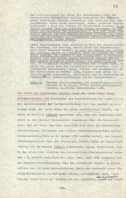 Das Dokument zeigt die Anklageschrift des Internationalen Militärgerichtshofs gegen Walther Funk.