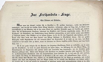 Bild einer Eingabe zur Freihandels-Frage, Januar 1849