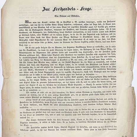 Bild einer Eingabe zur Freihandels-Frage, Januar 1849