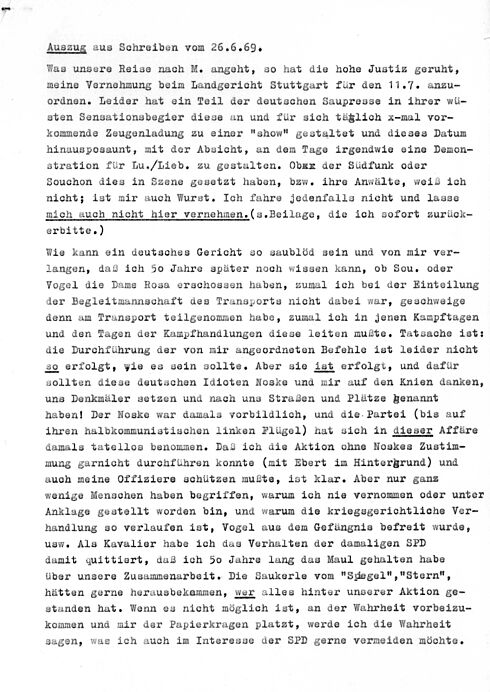 maschinengeschriebener Brief mit unterstrichenen Wörtern und Passagen zur Verdeutlichung der Betonung
