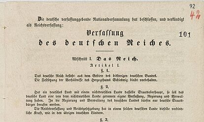 Bild der Verfassung des deutschen Reiches: Paragraph 1 bis 6, 1849