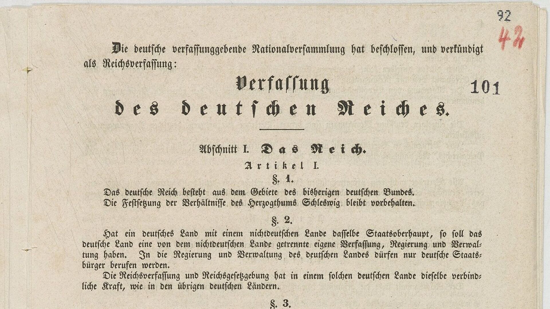 Bild der Verfassung des deutschen Reiches: Paragraph 1 bis 6, 1849