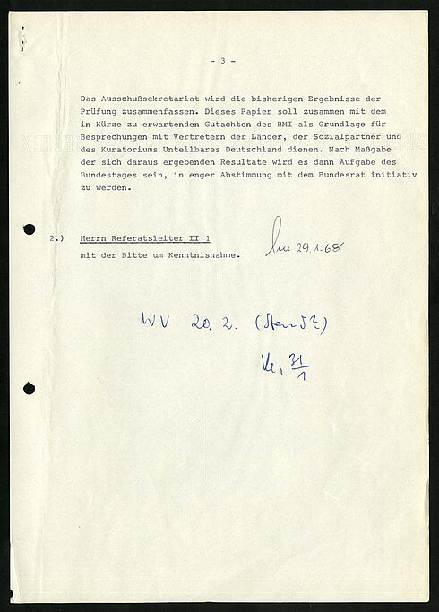 Dritte Seite eines Vermerks des Regierungsrats Klar im Bundesministerium für gesamtdeutsche Fragen vom 29. Januar 1968