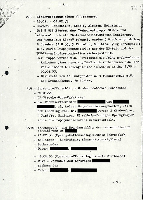 Der Bericht listet die auffäligsten Straftaten und terroristischen Attacken mit rechtsextremen Hintergrund auf, die zwischen 1977 und 1980 passiert sind.