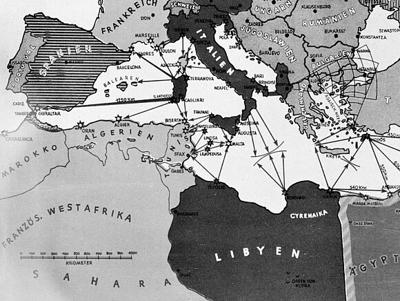 Karte der militärischen Situation im Mittelmeerraum