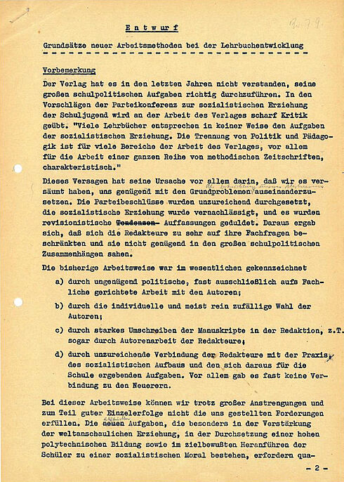 Grundsätze neuer Arbeitsmethoden bei der Lehrbuchentwicklung im Verlag vom 06.09.1958 Maschinell erstelltes Schriftgut