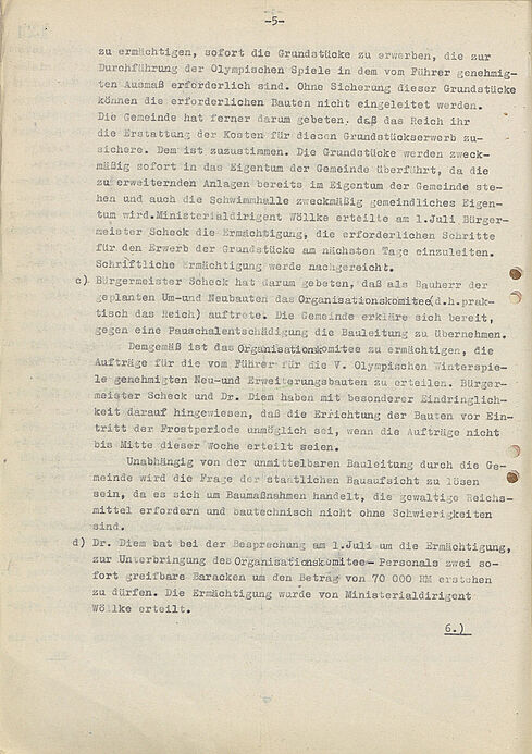 Abschrift des Protokolls der Gründungssitzung für die geplanten Olympischen Winterspiele 1940 in Garmisch-Partenkirchen