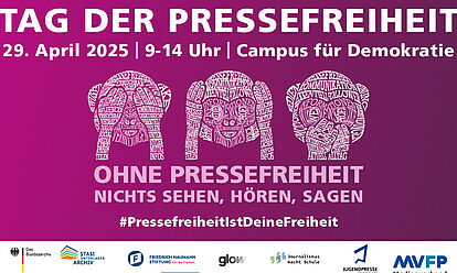 Plakat zum Tag der Pressefreiheit 2025 mit Logos der Kooperationspartner