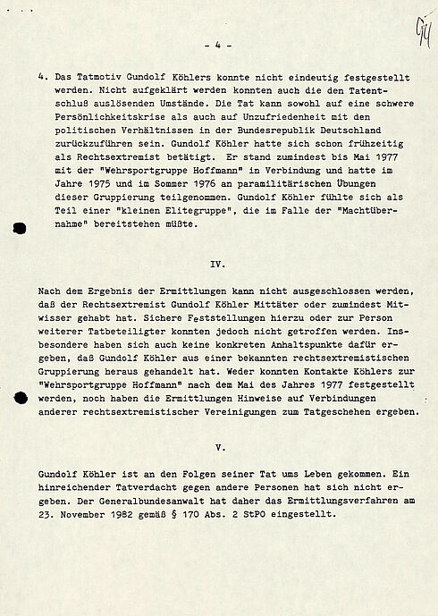 Vierseitige Pressemitteilung des Generalbundesanwalt mit der Information, dass die Ermittlungen zum Oktoberfestattentat eingestellt werden