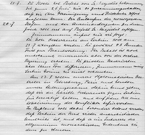 Tagebucheintrag Johann-Bernhard Mann vom 20. Juli 1914