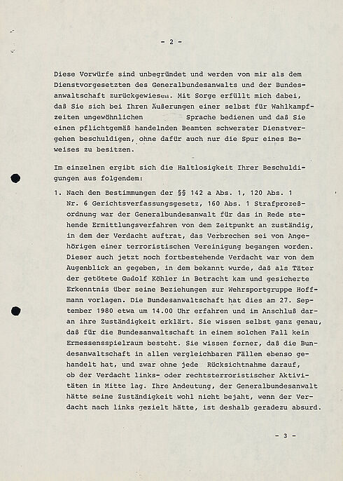 Zweite Seite eines sechsseitigen Fernschreibens in Maschinentext, mit strukturierten und nummerierten Absätzen