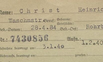 NSDAP-Zentralkarteikarte von Heinrich Christ