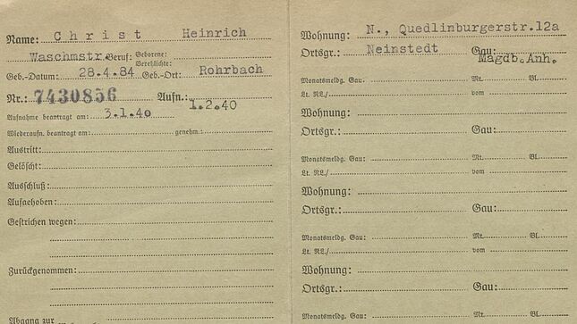 NSDAP-Zentralkarteikarte von Heinrich Christ