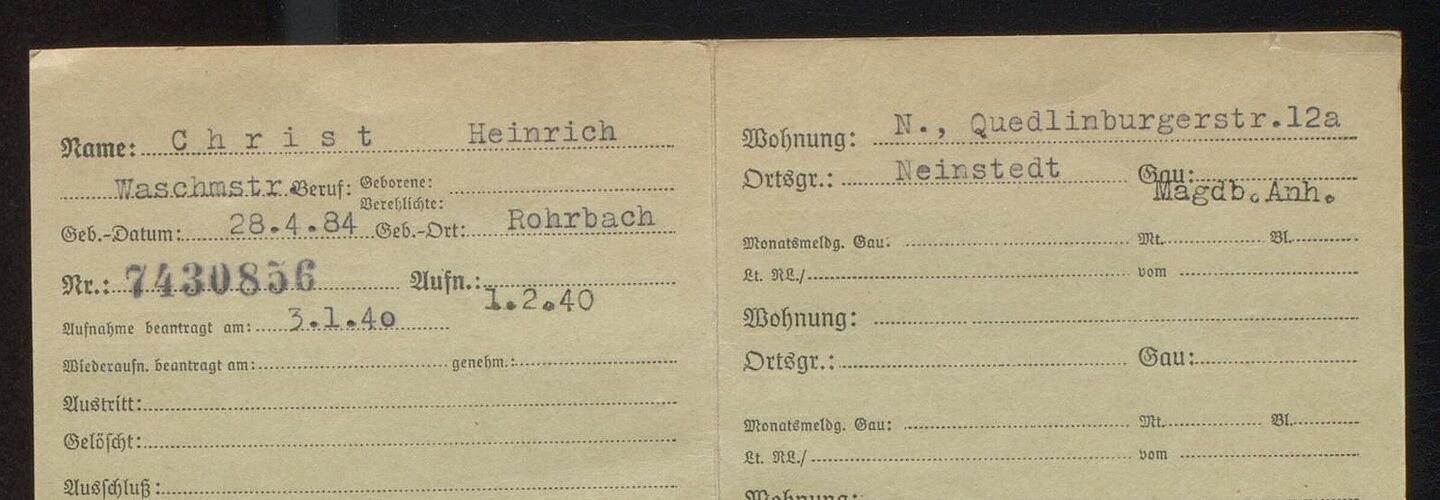 NSDAP-Zentralkarteikarte von Heinrich Christ