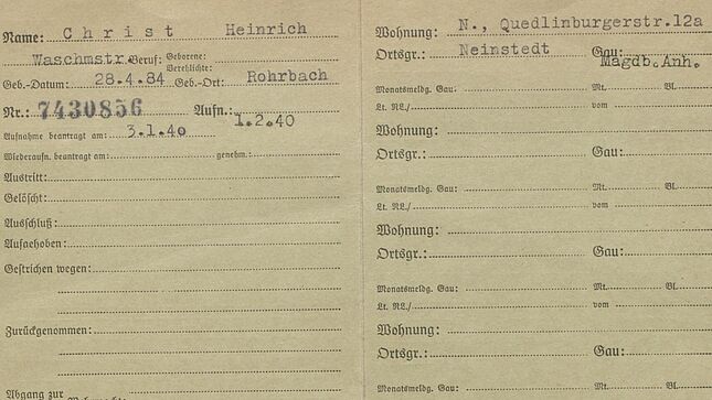 NSDAP-Zentralkarteikarte von Heinrich Christ