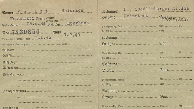 NSDAP-Zentralkarteikarte von Heinrich Christ