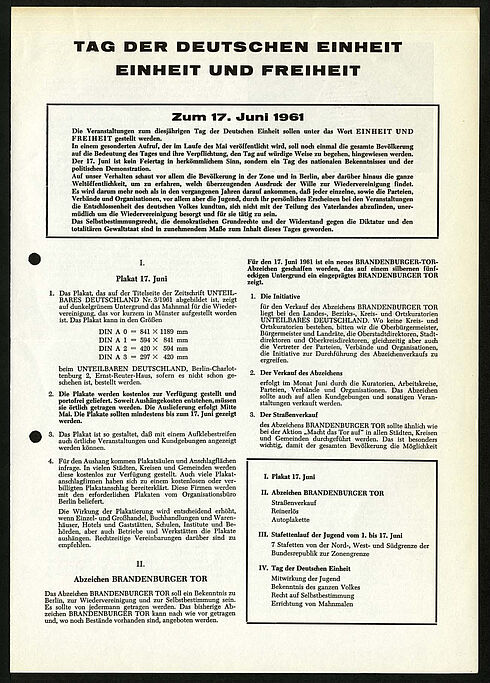 Erste Seite des Plakates zum "Tag der Deutschen Einheit und Freiheit", 1961