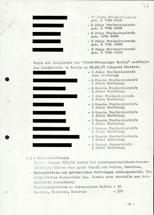 Der Bericht listet die auffäligsten Straftaten und terroristischen Attacken mit rechtsextremen Hintergrund auf, die zwischen 1977 und 1980 passiert sind.