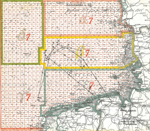 Flugplan des Zeppelin L. 52, Marinequadratkarte